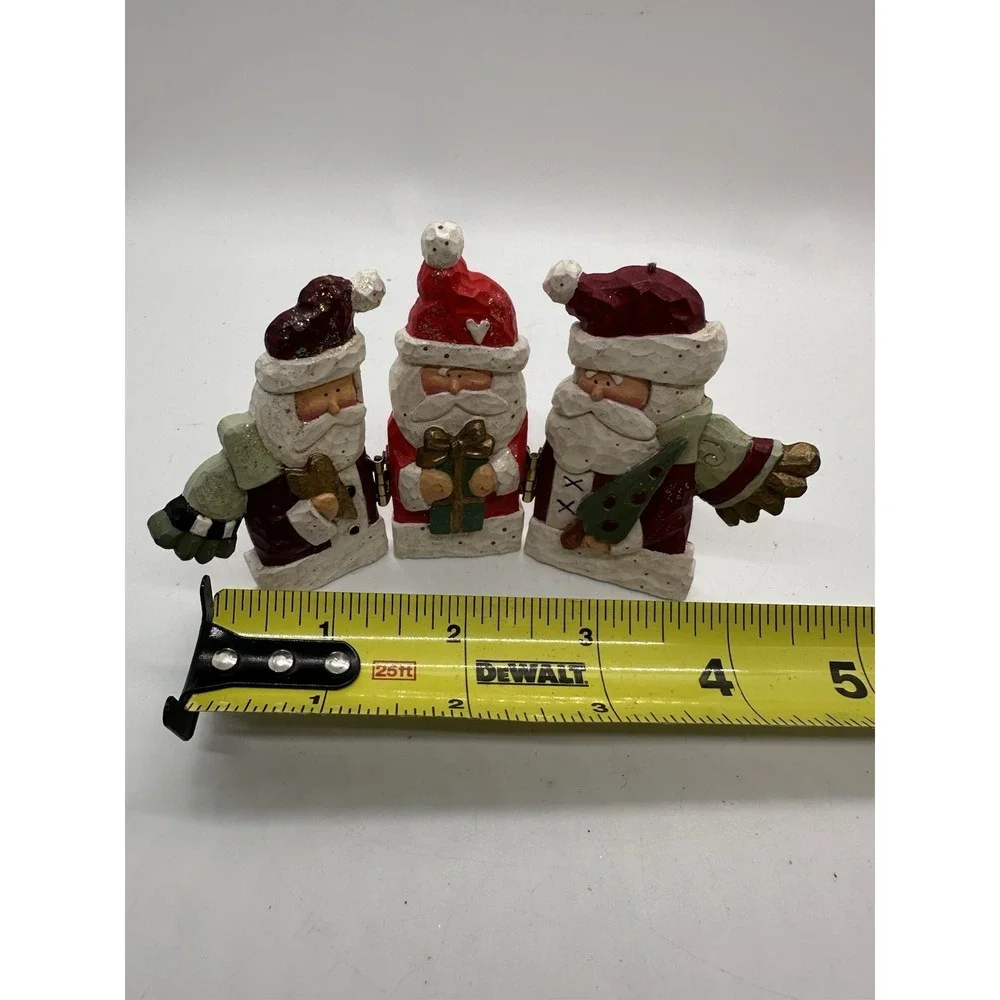 Vintage 3 Santa Hinged Wood Decoration Carved Folk Art‎ Christmas Figurine